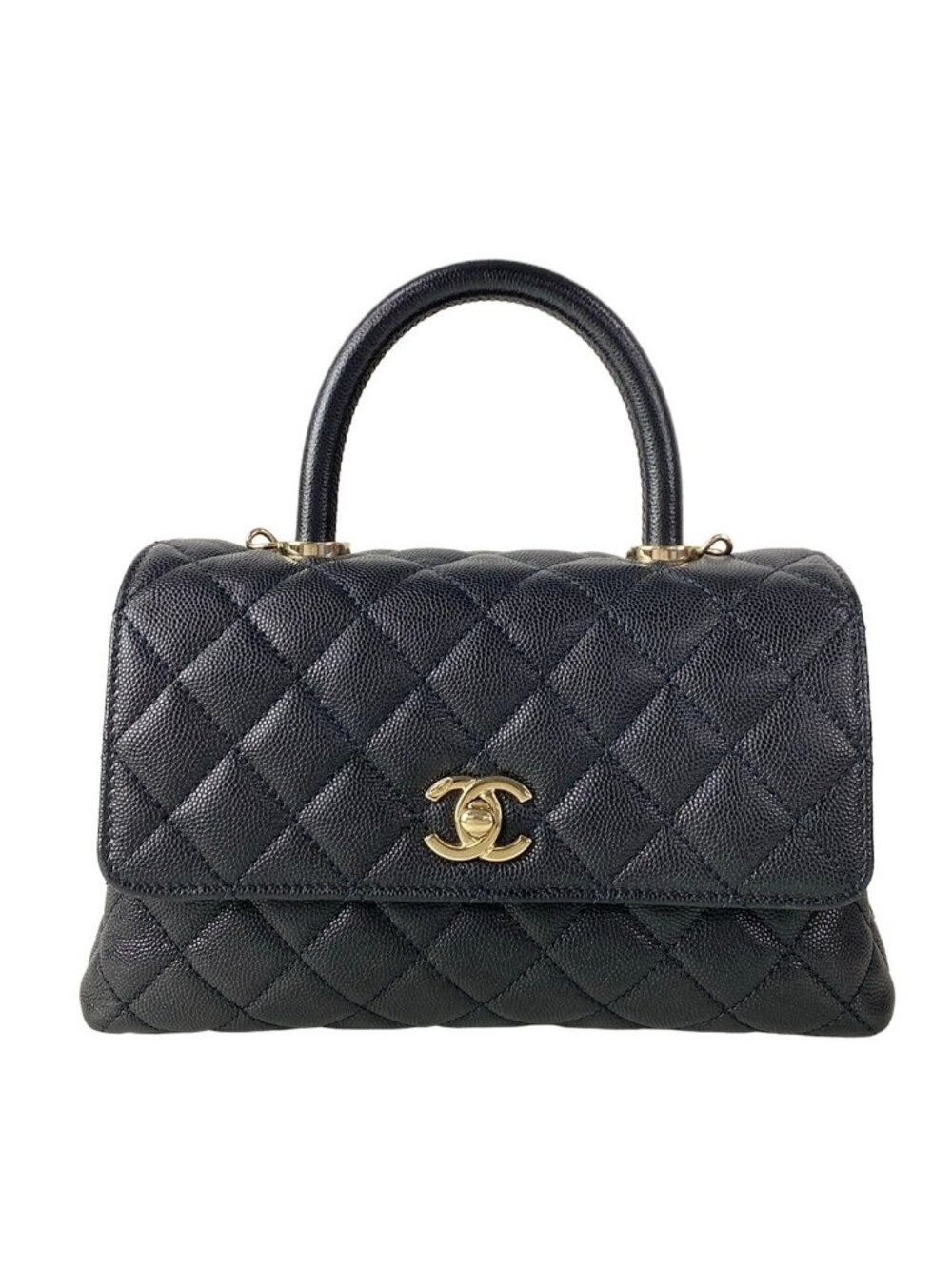 Chanel Handbag Small Top Handle Flap Bag Quilted Coco XS Black